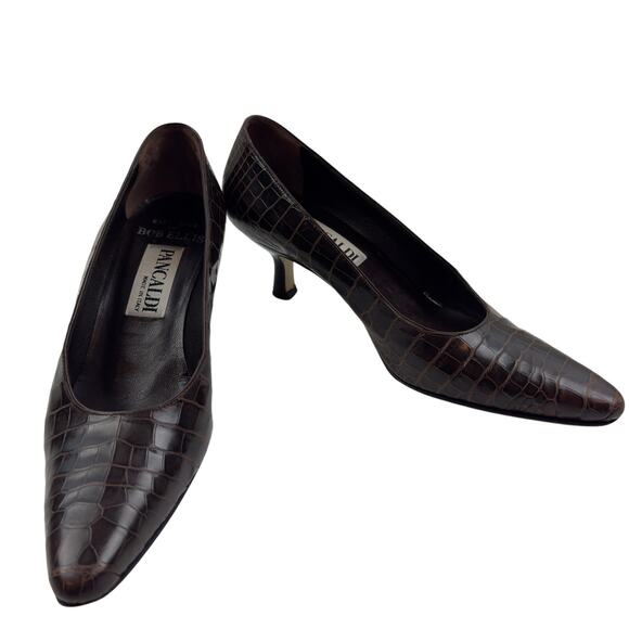 Pancaldi Made in Italy Croc Embossed Leather Classic Timeless Pumps Women's 6 - Picture 1 of 9